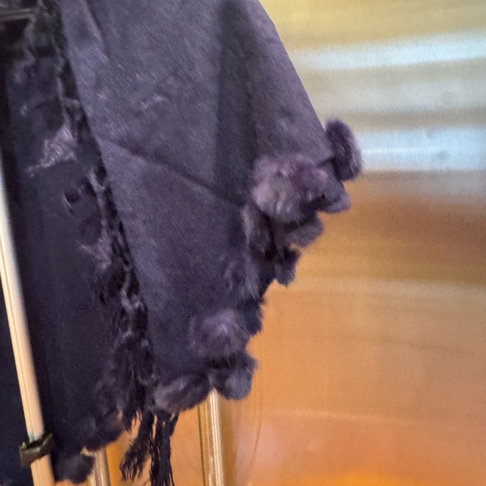 Navy Blue Fringed Shawl - Picture 3 of 6